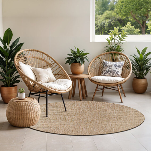 Dement Round Indoor & Outdoor Boho Brown Rug