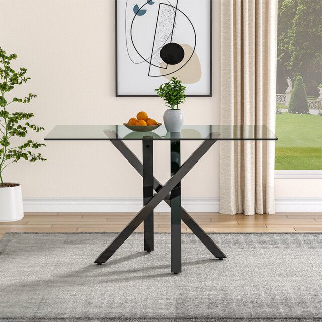 Addicus 130Cm L x 80Cm W Metal and Glass Rectangular Dining Table