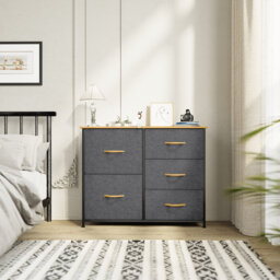 Borough Wharf 5-Drawer Chest Of Drawers, Wooden Top, Fabric Dresser For Bedroom Living Room Closet