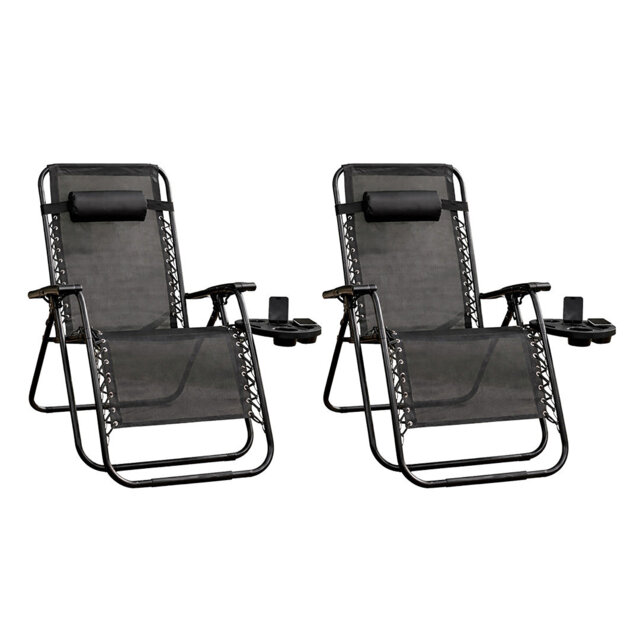 ROYALFORD Zero Gravity Chair - Folding Reclining Garden Chair with Cup Holder, Phone Tray & Adjustable Headrest - Breathable Textilene Fabric Steel Fr