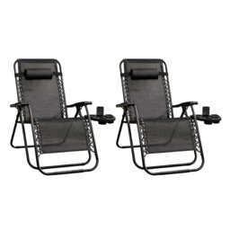 ROYALFORD Zero Gravity Chair - Folding Reclining Garden Chair with Cup Holder, Phone Tray & Adjustable Headrest - Breathable Textilene Fabric Steel Fr