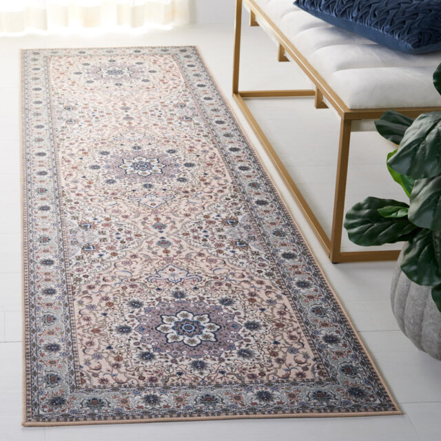 Tucson Secret Garden Washable Non-Slip Area Rug in Beige & Light Blue