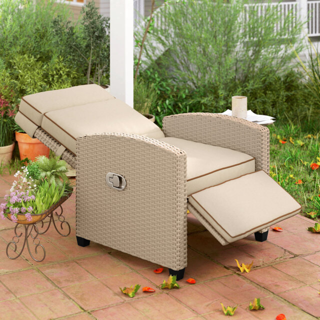 Steel, PE Rattan Outdoor Reclining Garden Chair