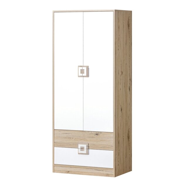 The Nimes 1 Wardrobe is made of light oak, white and light oak