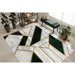 Exclusive glamor, stylish, marble, geometric bottle green / gold rug