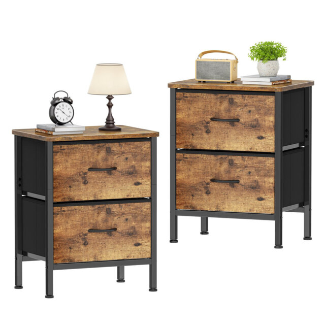 Bedside Table Set Of 2, Bedroom Bedside Cabinet With Metal Frame And 2 Large Capacity Fabric Drawers For Bedroom, Living Room, Home