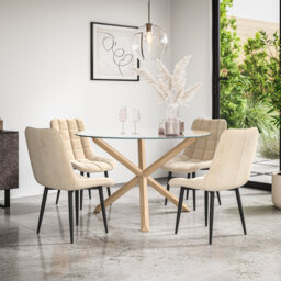 Malvern 120cm Round Clear Glass Dining Table Set with 4 Nova Velvet Chairs
