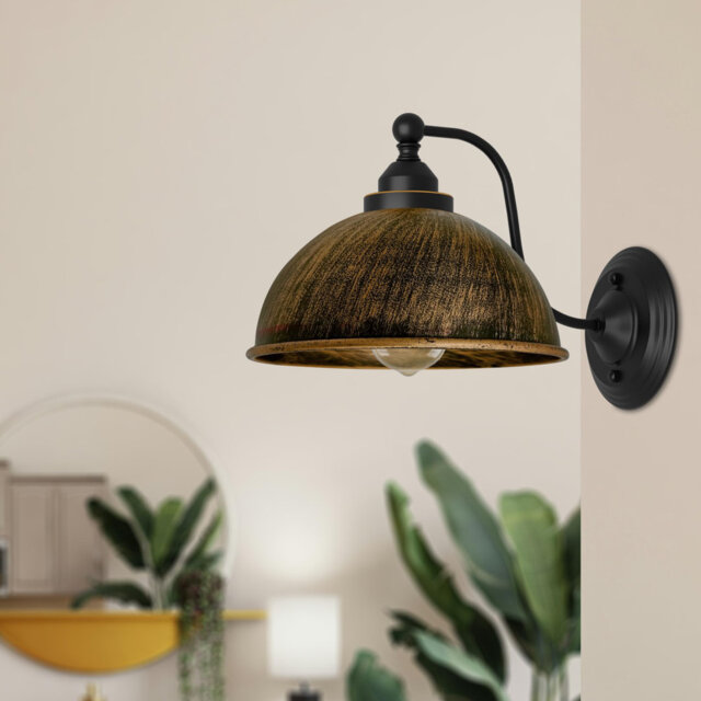 Industrial Wall Light Fittings Retro Wall Sconce With Metal Dome Shade E27 Socket Traditional Swan Neck Indoor Decorative Wall Light (Brushed Copper)