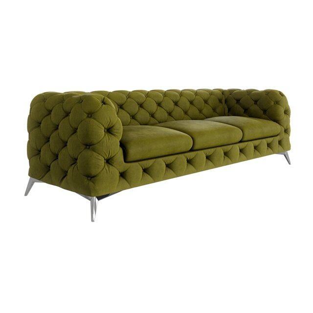 Chesterfield Sofa  3 Seater with Silver Metal Legs