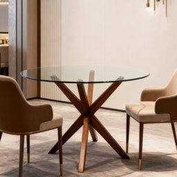 Broklyn Glass Top & Wooden Base Round Dining Table - 120cm