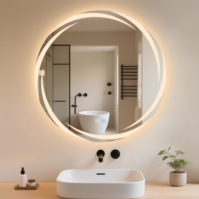 Wall mirror bathroom mirror round LED with lighting touch dimmable