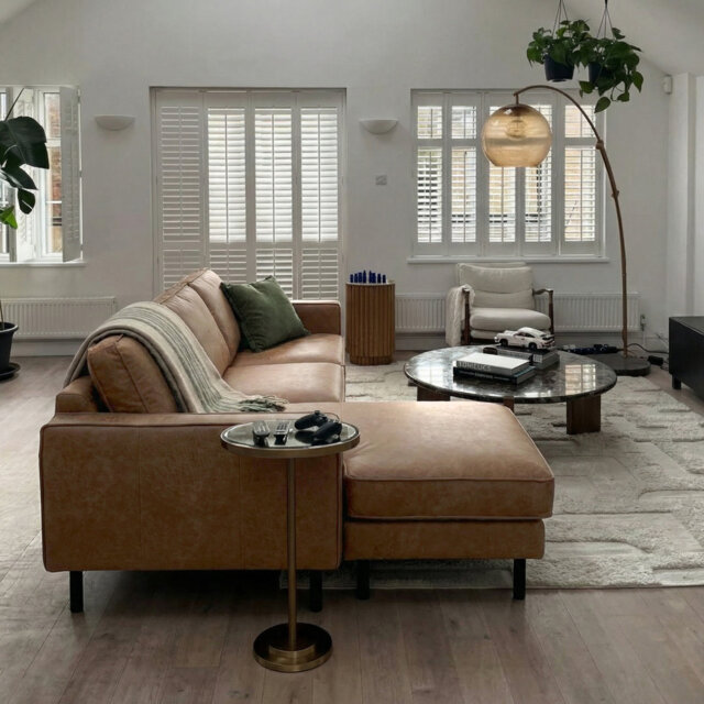 3 Seater Fabric and Leather Corner Sofa