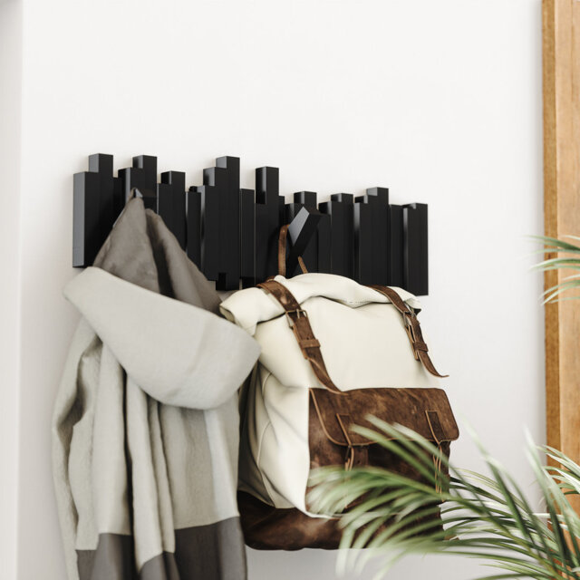 Sticks 5-Hook Wall-Mounted Coat Rack, Flip-Down Hooks for Entryway, Bedroom, Office