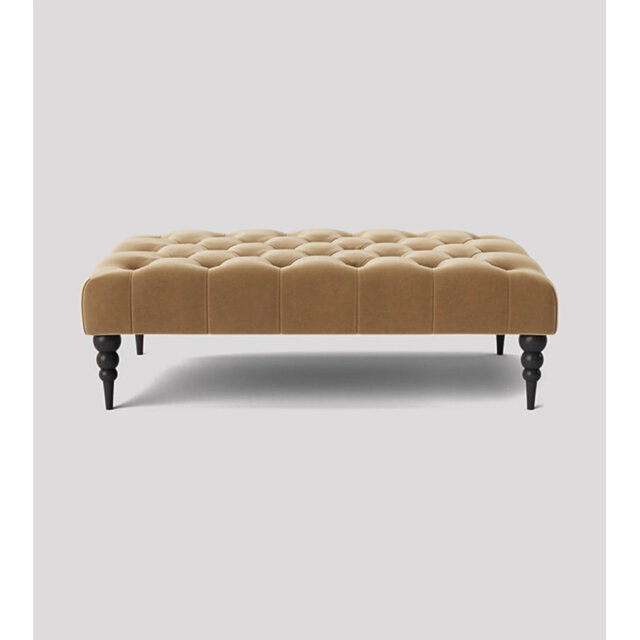 Alyana Rectangle Ottoman Bench with Wooden Legs - Plush Velvet Chesterfield Upholstered Footstool