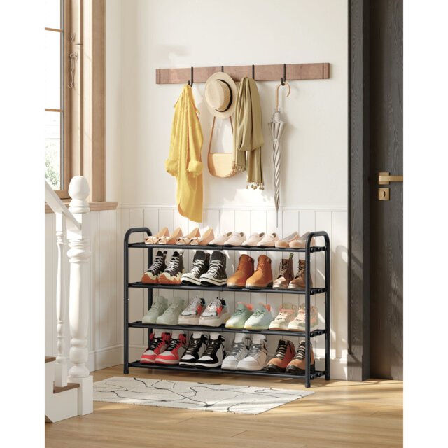 Expandable Shoe Rack, 4-Tier Metal Shoe Shelf Storage, Adjustable Shoe Organiser, Free Standing Shoe Racks For Hallway