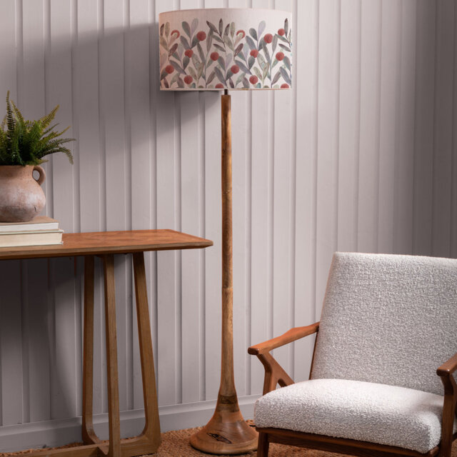 Kinross Wood Mango Floor Lamp & Katsura Eva Mulberry Shade