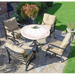 Provence Mosaic Dining Table with 4 WINDSOR DELUXE LOUNGE Chair Garden Set