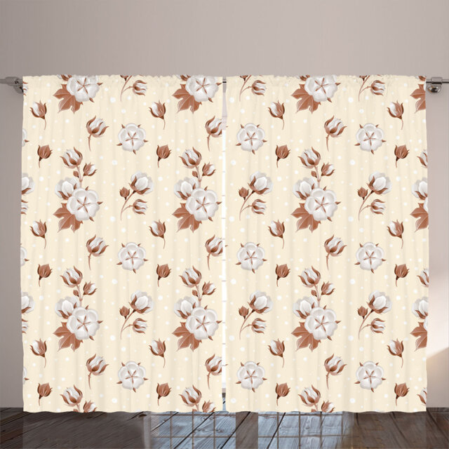 Rustic curtain, retro floral pattern, pastel flowers, cream pale redwood