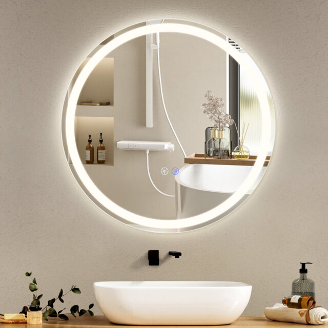 Citlally Circle Lighted Aluminium Framed Wall Accent Mirror in Silver