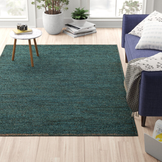 Spathariko Jute Hand Woven Teal Area Rug