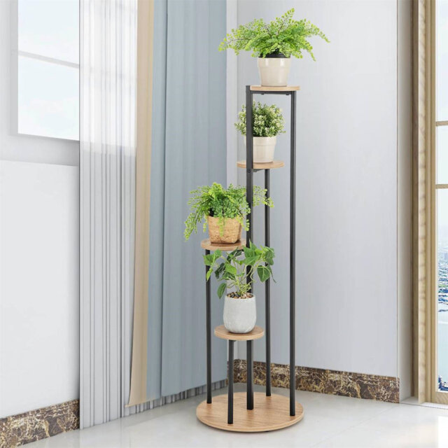 5-Tier Metal Plant Stand, Tall Plant Pot Holder With Anti-Slip Pads, Indoor Outdoor Flower Display Rack Shelf For Home Office Balcony Living Room Gard