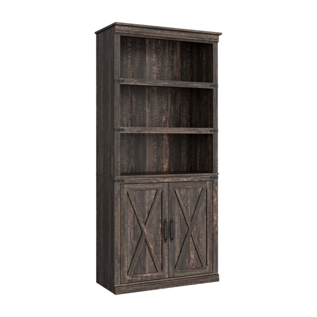 "68.7"" Tall 5-Shelf Bookcase with Storage Cabinet, Wooden Bookshelf with Doors,  Display Cabinet for Living Room, Bedroom, Office, Grey"
