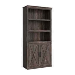 "68.7"" Tall 5-Shelf Bookcase with Storage Cabinet, Wooden Bookshelf with Doors,  Display Cabinet for Living Room, Bedroom, Office, Grey"