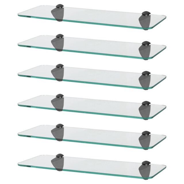 Harbour Housewares - Rounded Floating Glass Shelves with Metallic Brackets - Set of 6