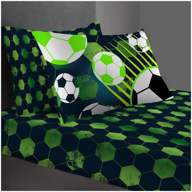 Kids Football Fun Fitted Sheet Set Polycotton Bedding with Pillowcase Elasticated Edges Secure Fit Soft Breathable Easy Care Durable