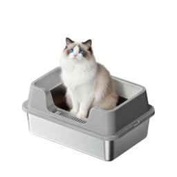 Stainless Steel Cat Litter Box with Lid,Extra Large Litter Box for Cats,Metal Litter Pan High Sided,Anti-Urine Leakage, Easy Cleaning, Include Scoop