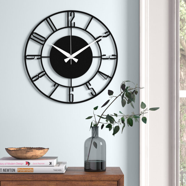 Decorative Metal Wall Clock, Black, 50 x 50 cm, 100% Metal Construction, Thickness: 0 cm, Requires 1 AA Battery (Not Included), For Modern Home Decor