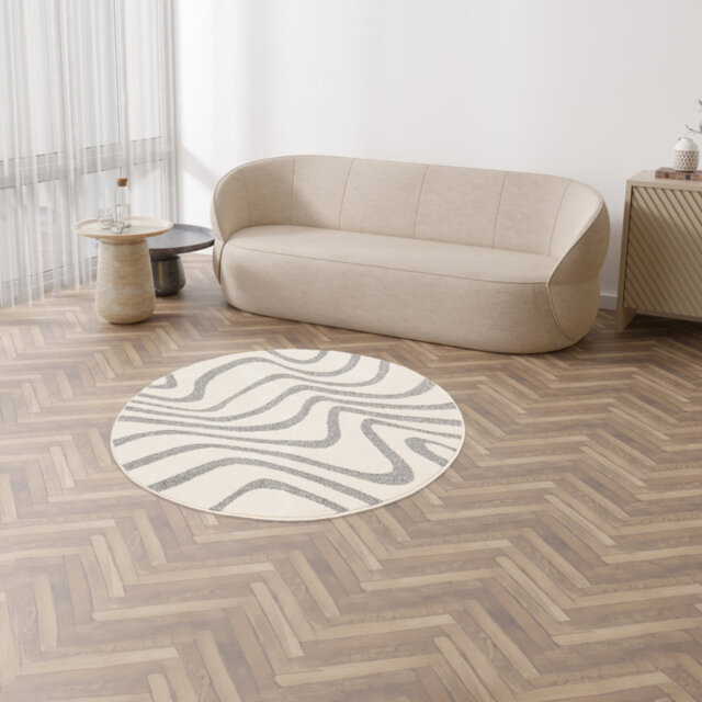 Round Darlynn Geometric Shapes Machine Woven Cream Area Rug