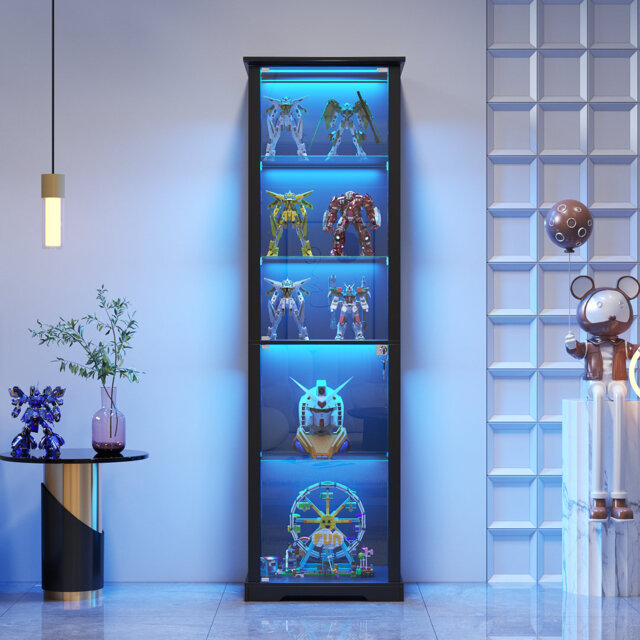 Glass Display Cabinet with 3 Color Led Lights, WineCabinet with Lock