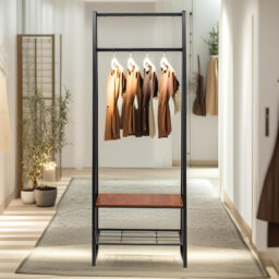 Hall Tree 65cm Wide Industrial Coat Rack Stand With 2 Shoe Storage Shelves