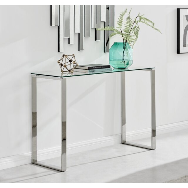 Aditya Chrome and Tempered Glass Console Hallway Table - Modern Design Living Room Table