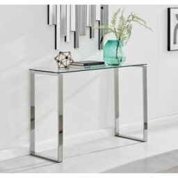 Aditya Chrome and Tempered Glass Console Hallway Table - Modern Design Living Room Table