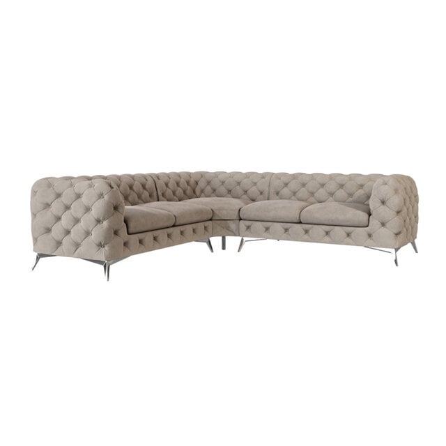 Chesterfield Corner Sofa L-Shape with Silver Metal Legs