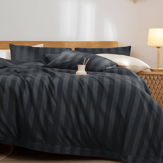 Microfiber Striped Duvet Cover Set with Matching Pillowcases & Fitted Sheet
