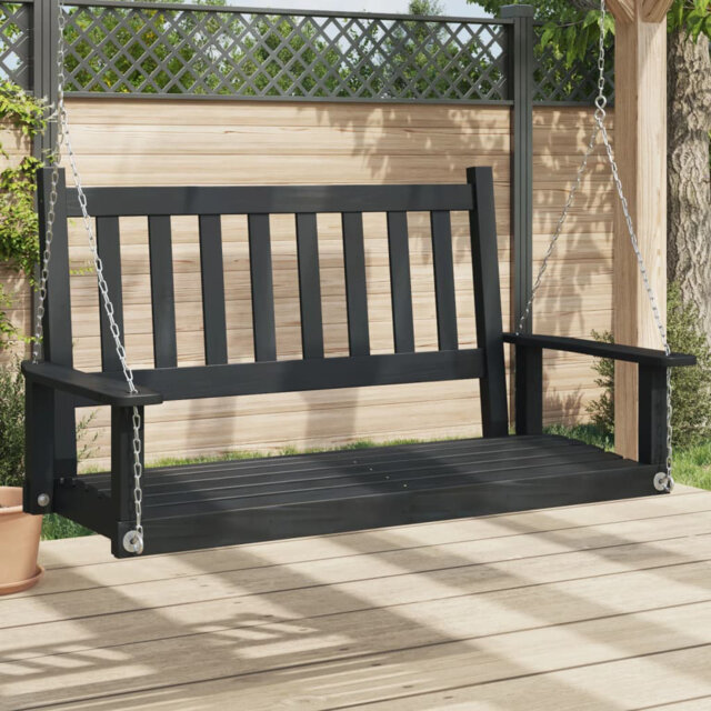 Garden Swing Bench With Metal Chains Brown Solid Wood Fir