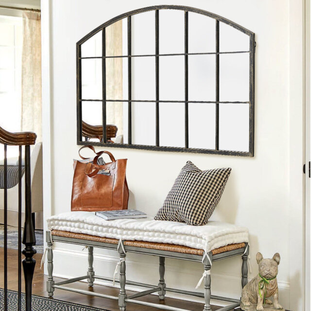 Erdenheim Arched Metal Framed Wall Mounted Accent Mirror in Bronze