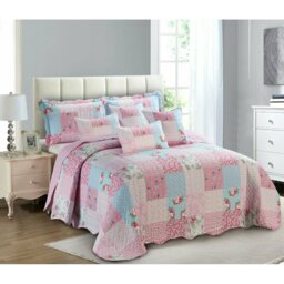 Printed Bedspread Set Dmask Pattern with Matching Pillow Shams, Soft Microfiber Coverlet, Lightweight & All-Season Bedding