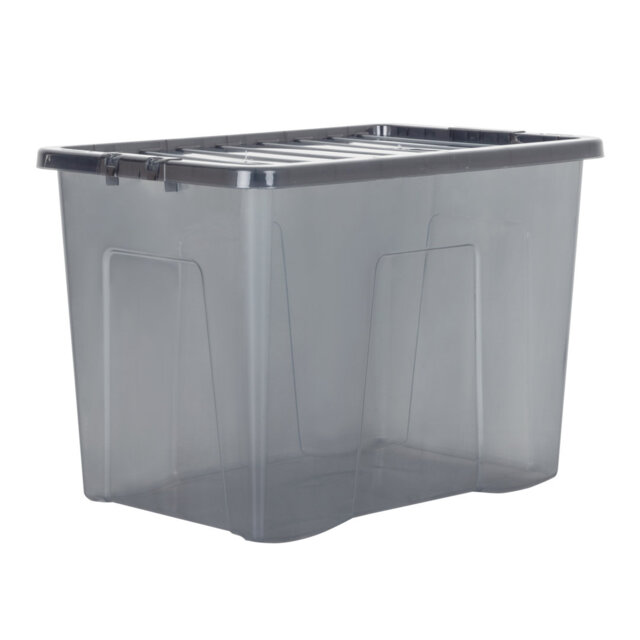 Wham Crystal 80L Plastic Storage Box Pack of 4 Tint Smoke