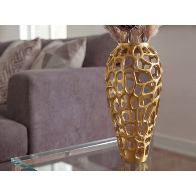 Gold Aluminium Floor Vase, Tall Round XXL Modern Vase for Dried Flowers