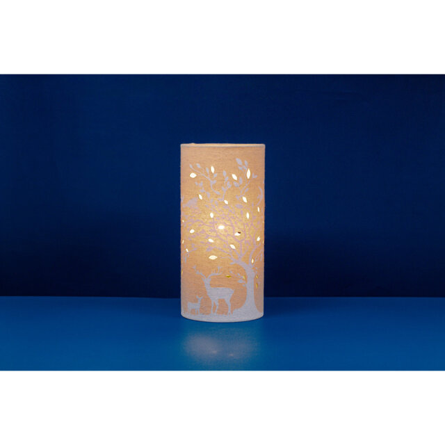 Deer & Birds Fabric Table Lamp - Forest Animal Print Shade for Nature Themed Bedroom