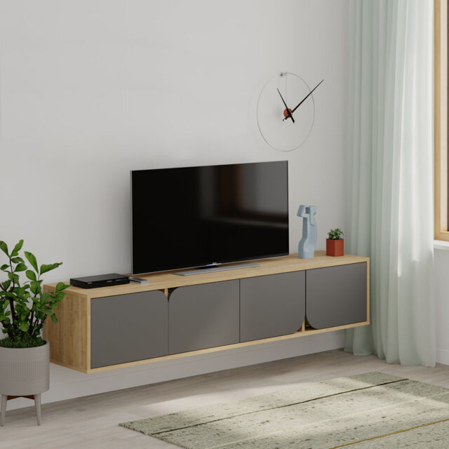 Spark TV Unit Wall-Mounted Storage for TVs Up to 78 Inches Contemporary Design