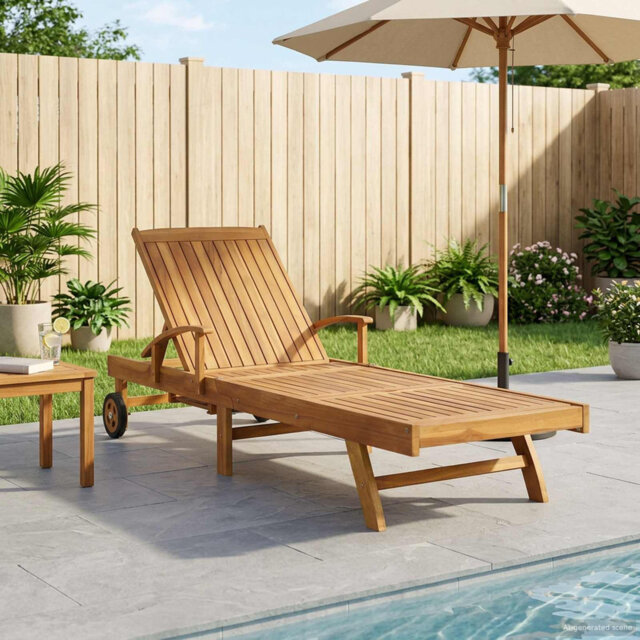 Sun Lounger Folding 1-person Solid Teak Wood Modern Outdoor Seating