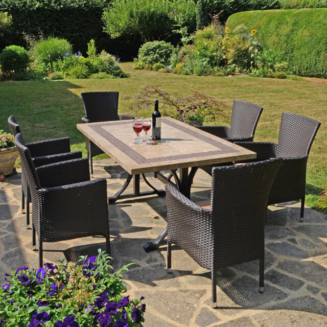 CHARLESTON Stone Dining Table with 6 STOCKHOLM Chairs Garden Set