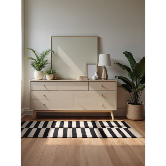 Donna Wool Rug by Hanse Home - Natural Living Room Rug, Handwoven & Eco-Friendly, Geometric Stripe Design for Living Room, Bedroom, Hallway