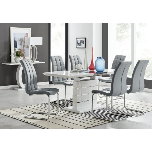 Eubanks 120Cm High Gloss Extending Dining Table And 6 White Chairs