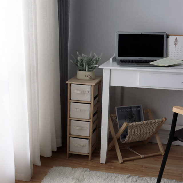 Narrow Chest Of Drawers With 4 Drawers, Slim Storage Unit With Removable Fabric Drawers For Wardrobe Closet Small Space Bathroom Bedroom Laundry Room